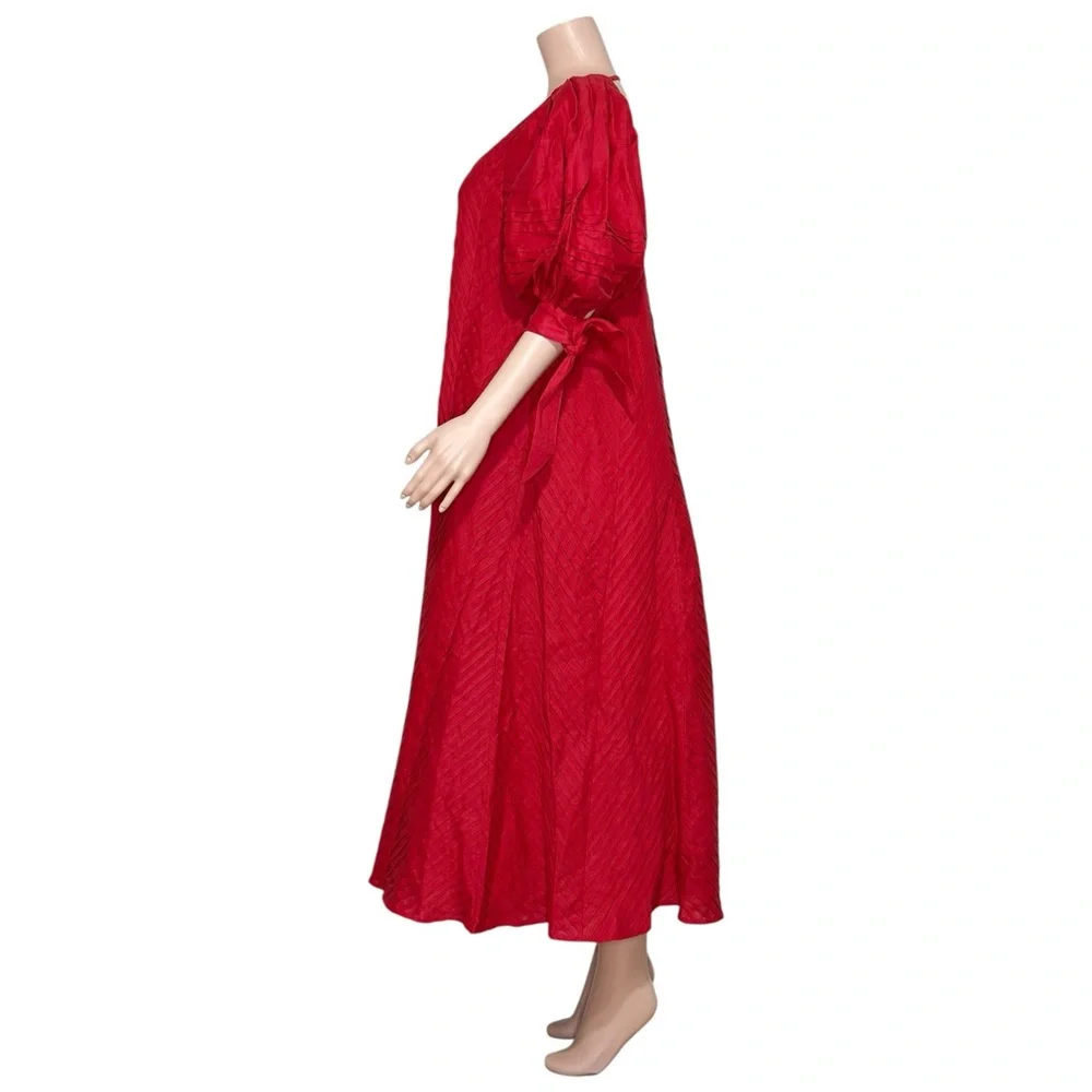 ODET Cherie Chevron Mumu Linen Dress, Red, Medium - Picture 9 of 14